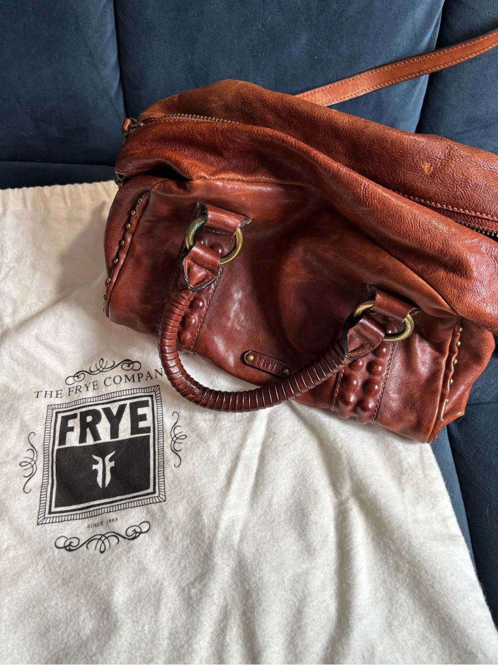 Frye Brown Leather Roxanne Satchel with Brass Hardware